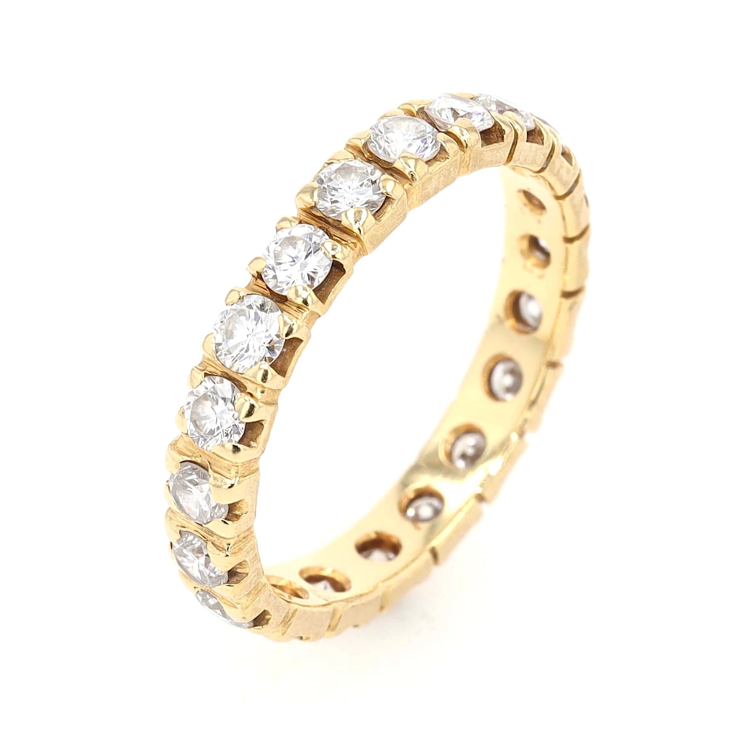 Memoire Ring in 750er Gelbgold mit ca. 1,0 ct Brillanten, stehend Ansicht leicht gedreht auf die Brillanten