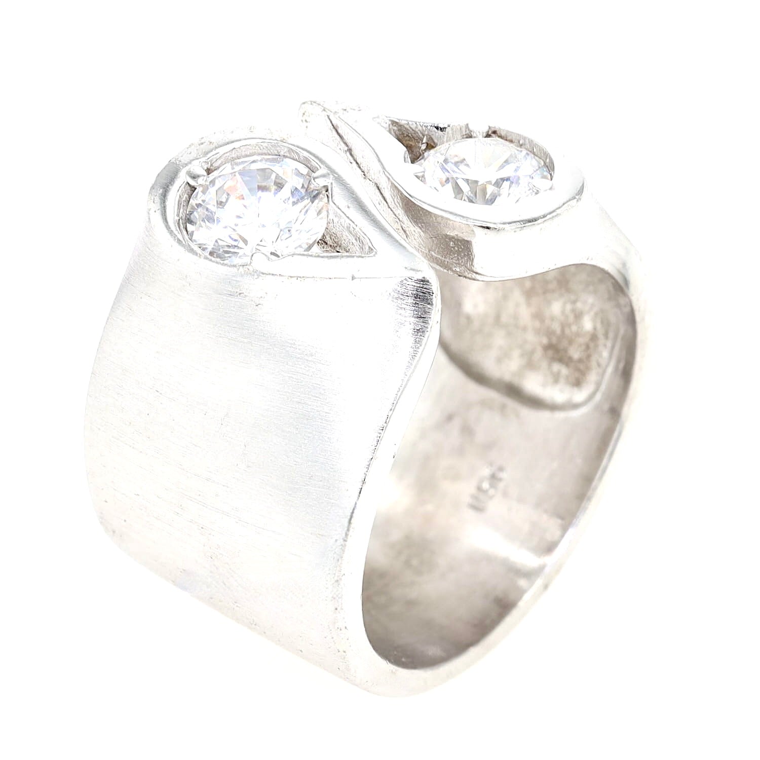 Ring in 950er Silber mit zwei weißen Cubic Zirkonias, stehend