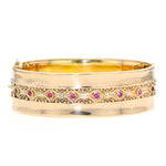 Vintage Armreif in 585er Gelbgold mit Rubinen, liegend frontal