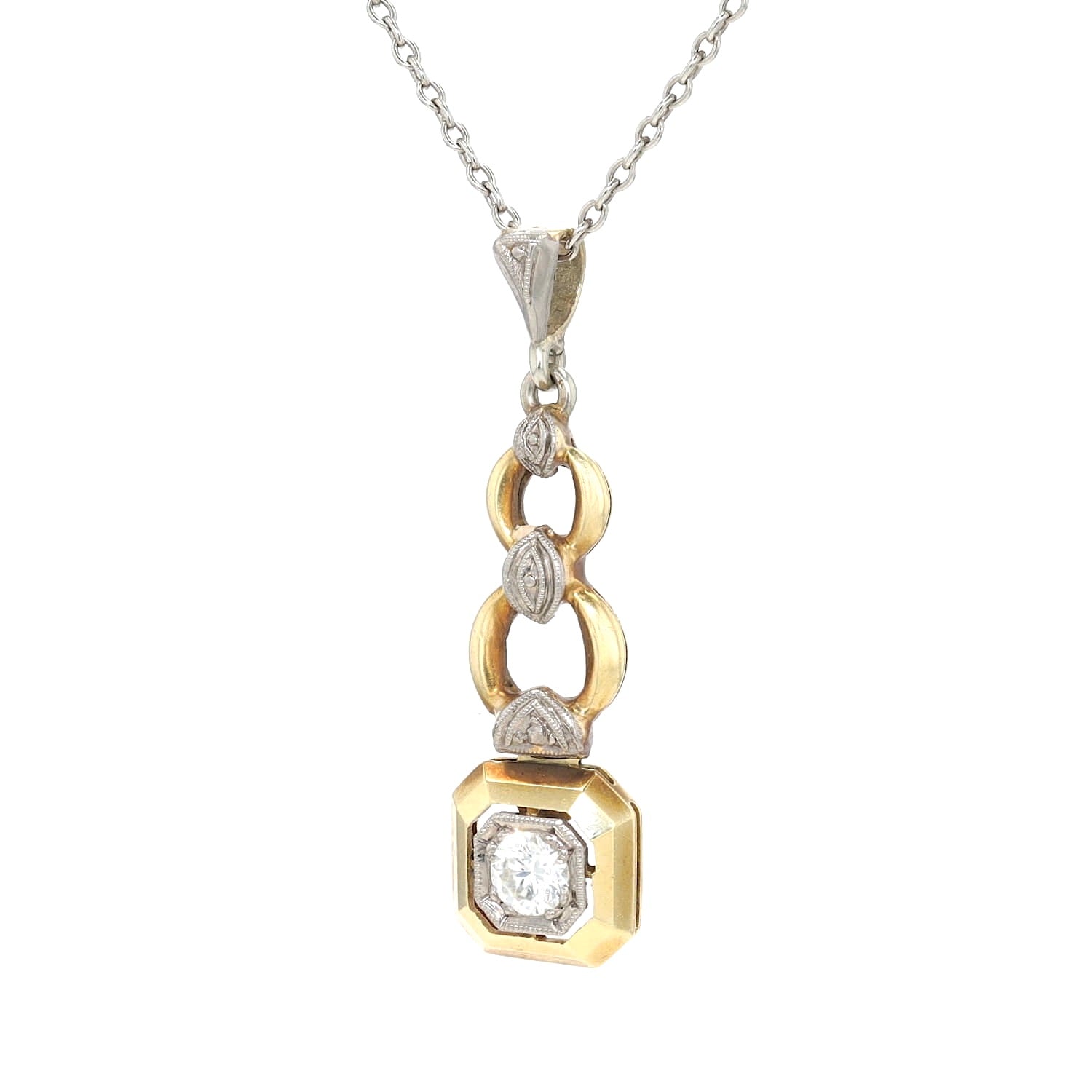 Kette in Silber/Platin mit einem Anhänger aus 585er Gelb- und Weißgold mit einem Brillanten,hängend links gedreht