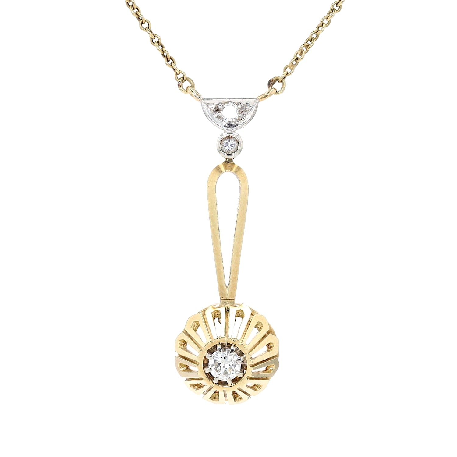 Vintage-Collier in 585er Gelbgold mit Brillanten, hängend frontal Nahaufnahme