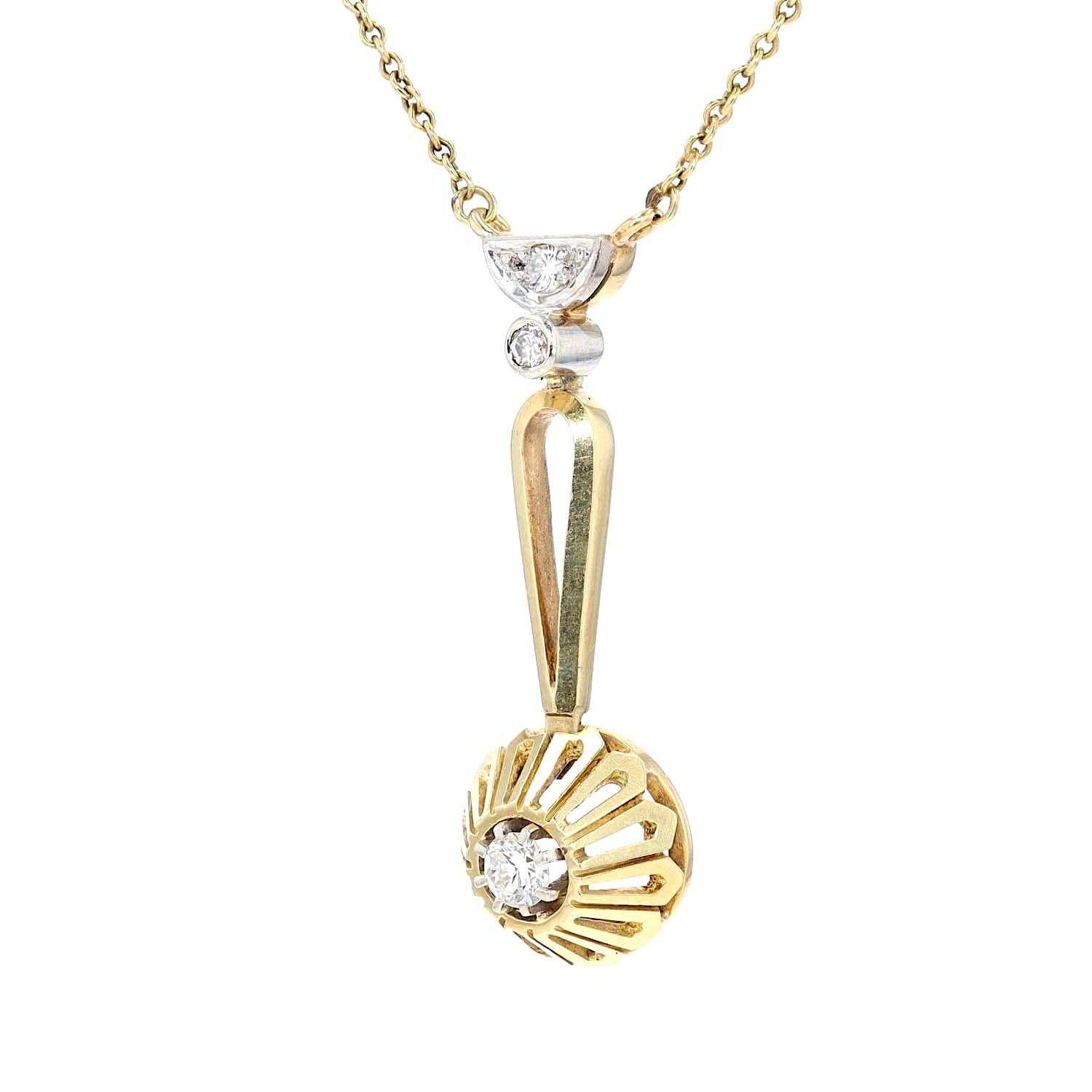 Vintage-Collier in 585er Gelbgold mit Brillanten, hängend links gedreht Nahaufnahme