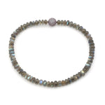 Edelsteinkette aus Labradorit-Kugeln und einem Wechselschloss aus einer Edelstahlkugel mit rosafarbenen Cubic Zirkonias, liegend geschlossen Draufsicht