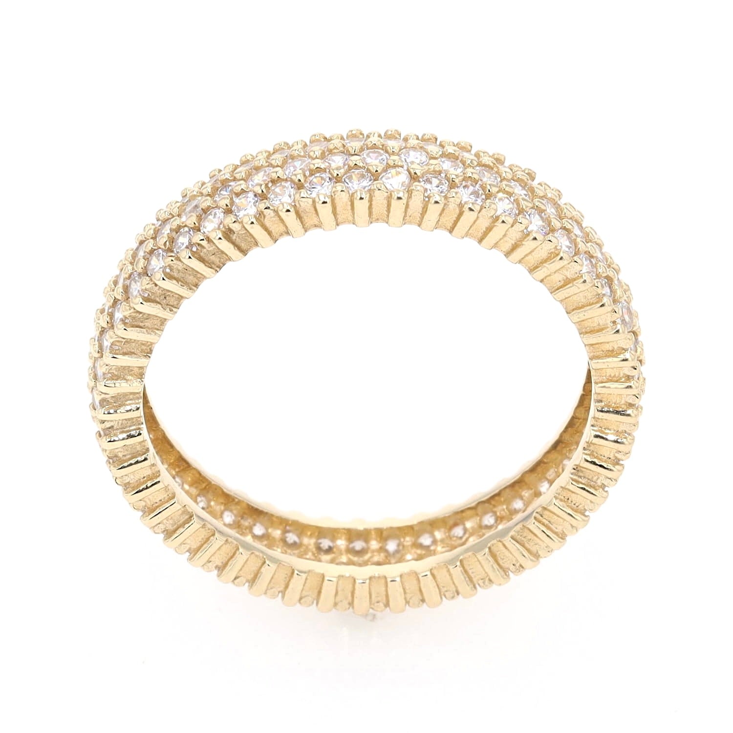 Memoire Ring in 585er Gelbgold mit Cubic-Zirkonias, stehend seitliche Draufsicht