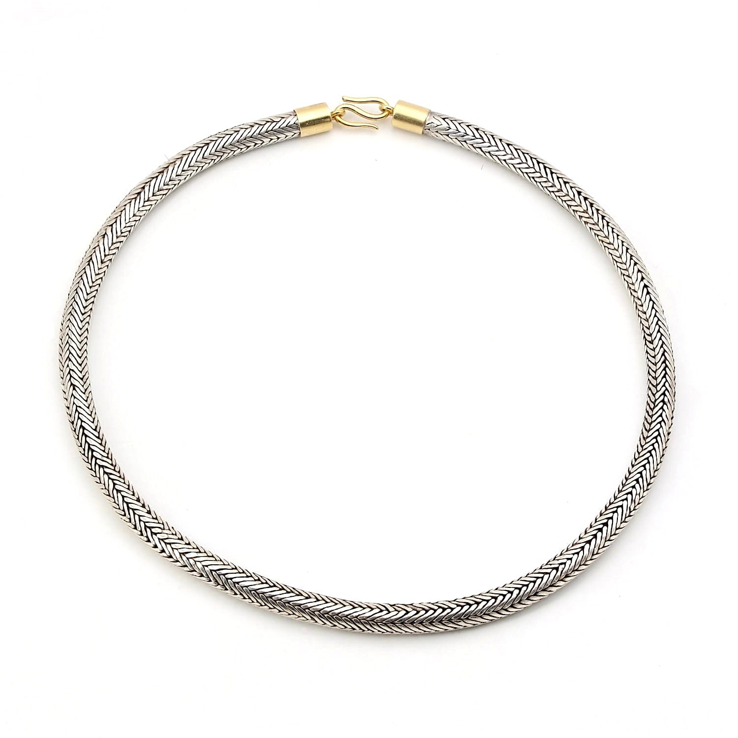 Fuchsschwanzkette in Silber mit 750er Gelbgold , liegend geschlossen Draufsicht