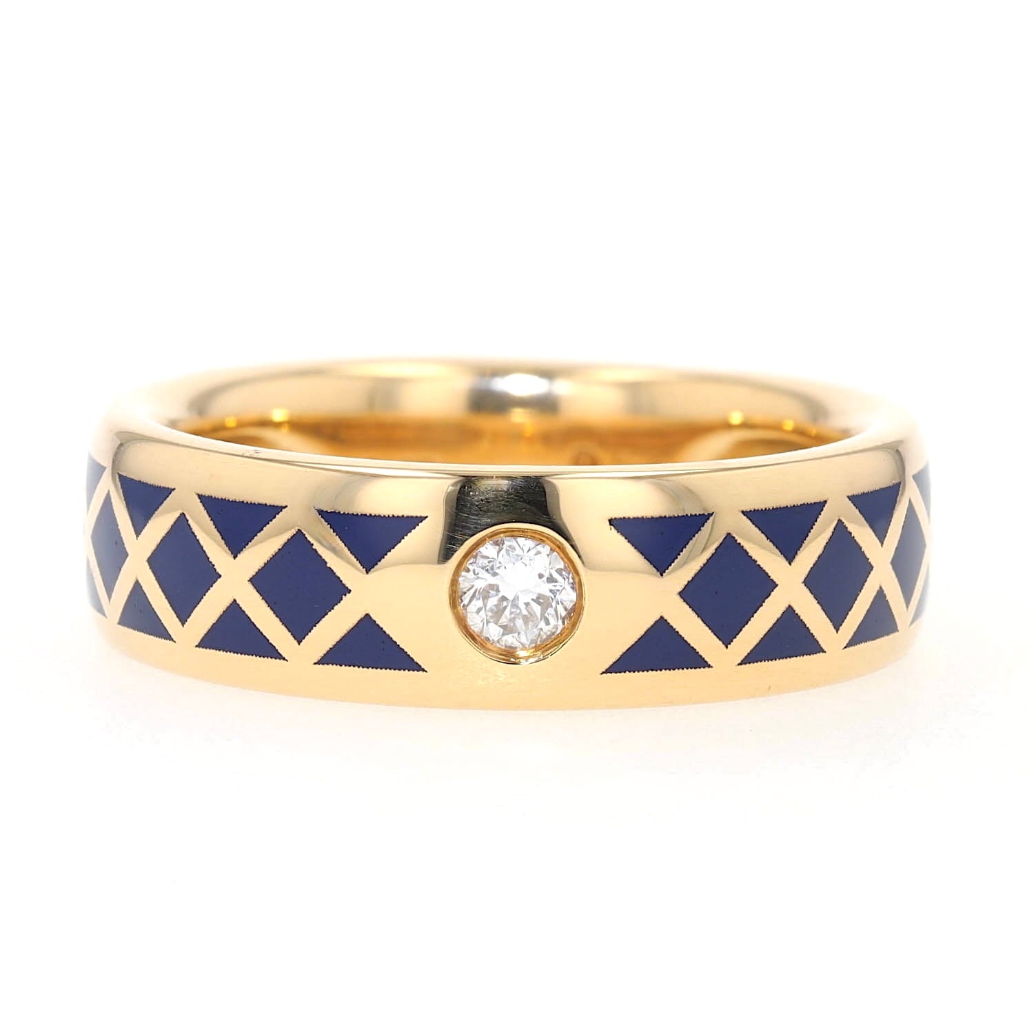 Ring in 750er Gelbgold mt enem Brillanten und blauer Emaille, liegend frontal