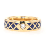 Ring in 750er Gelbgold mt enem Brillanten und blauer Emaille, liegend frontal