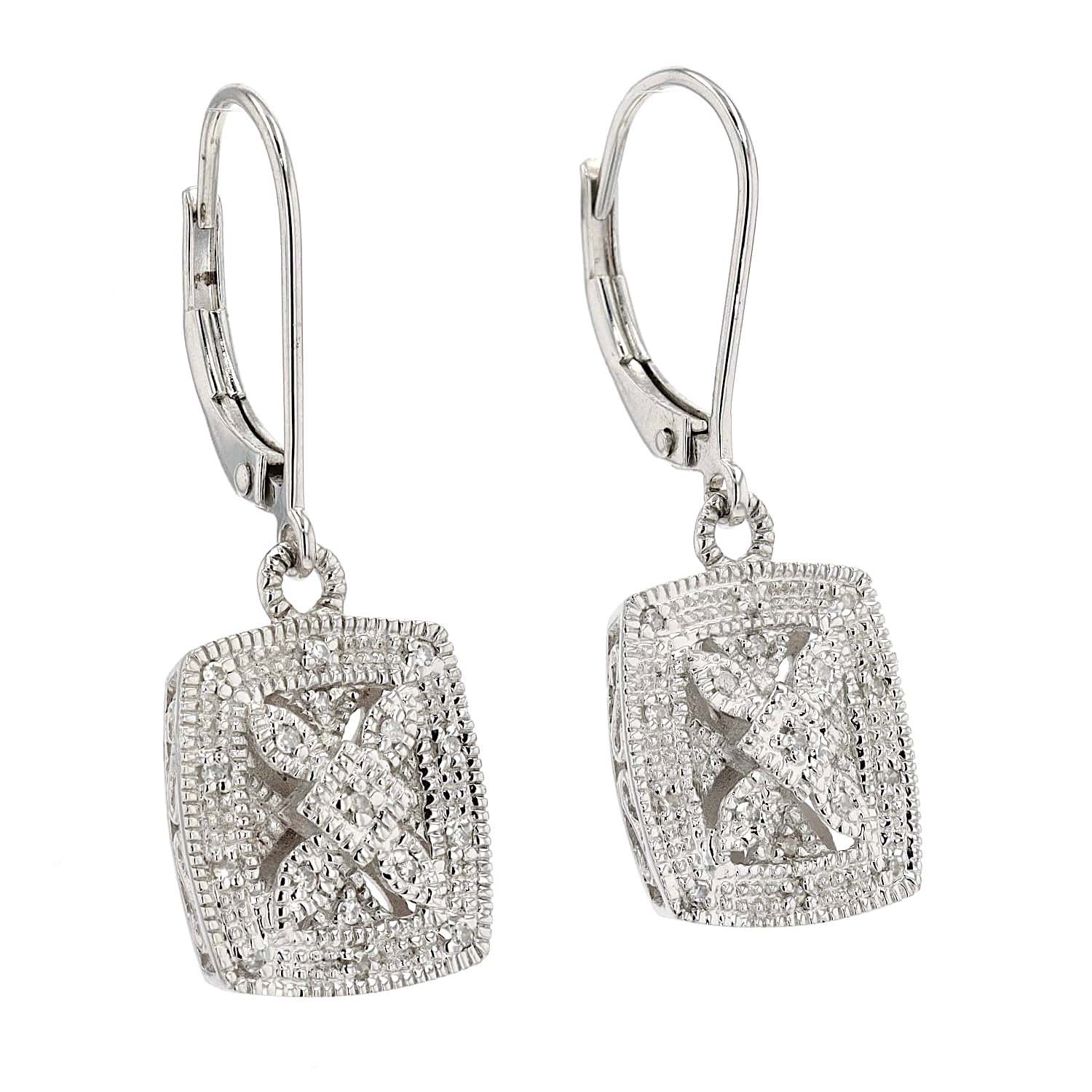 Ohrringe in 925er Silber mit Diamanten, hängend rechts gedreht