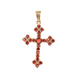 Kreuz Anhänger in 333er Gelbgold mit Granaten, hängend frontal