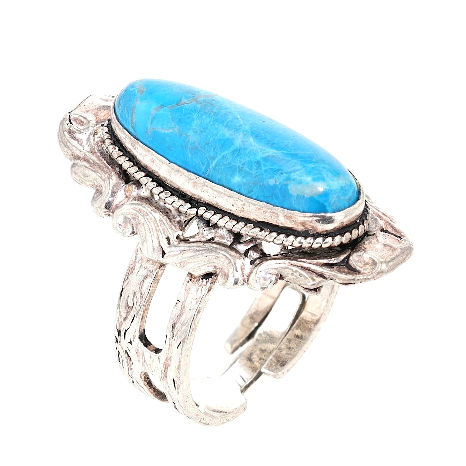 Ring in 925er Silber mit einem Chrysokoll, stehend