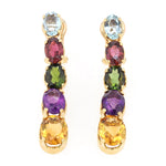 Ohrringe mit Clip in 750er Gelbgold und bunten Edelsteinen, hängend frontal