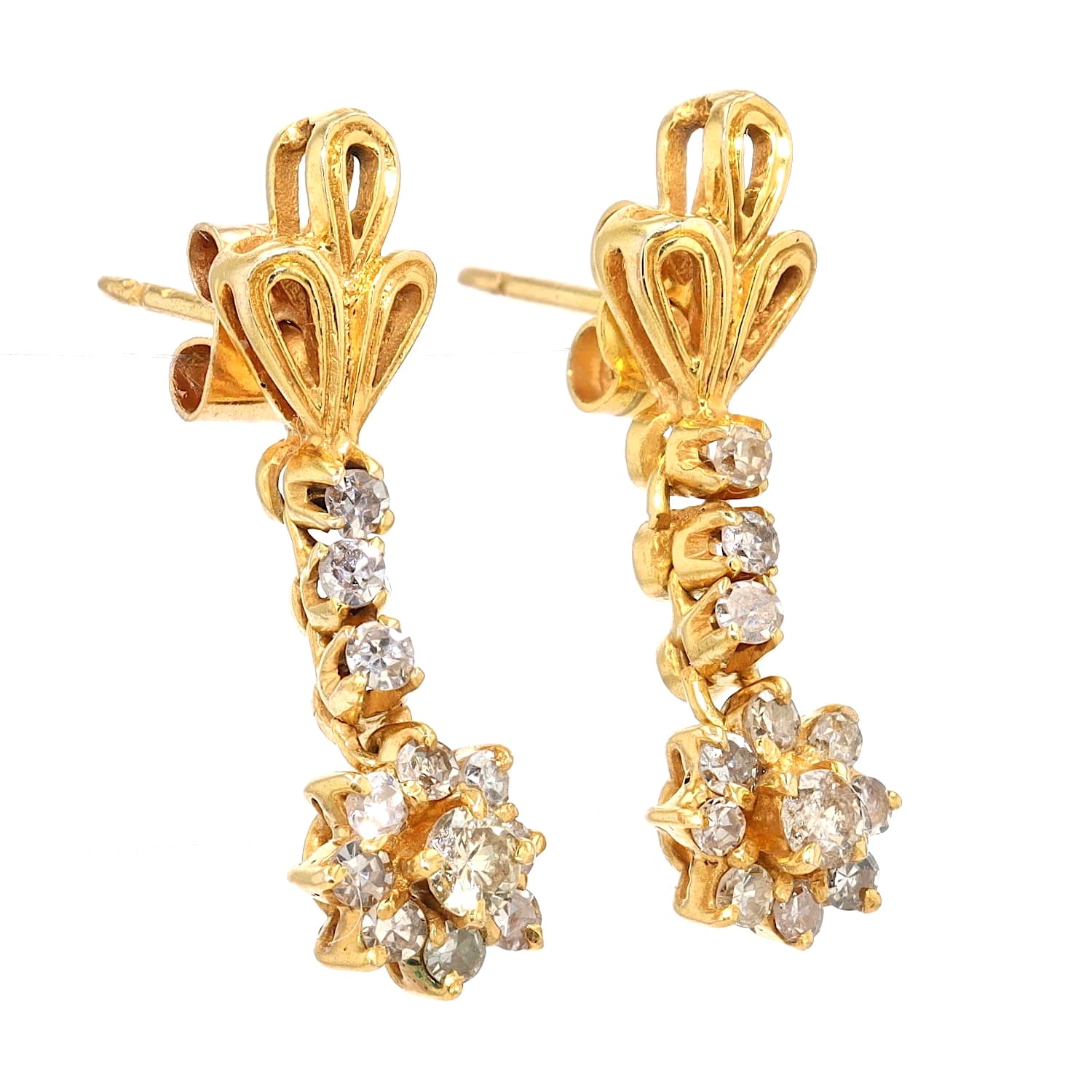 Vintage earrings in 750 yellow gold with diamonds and Brilliants, hanging turned right