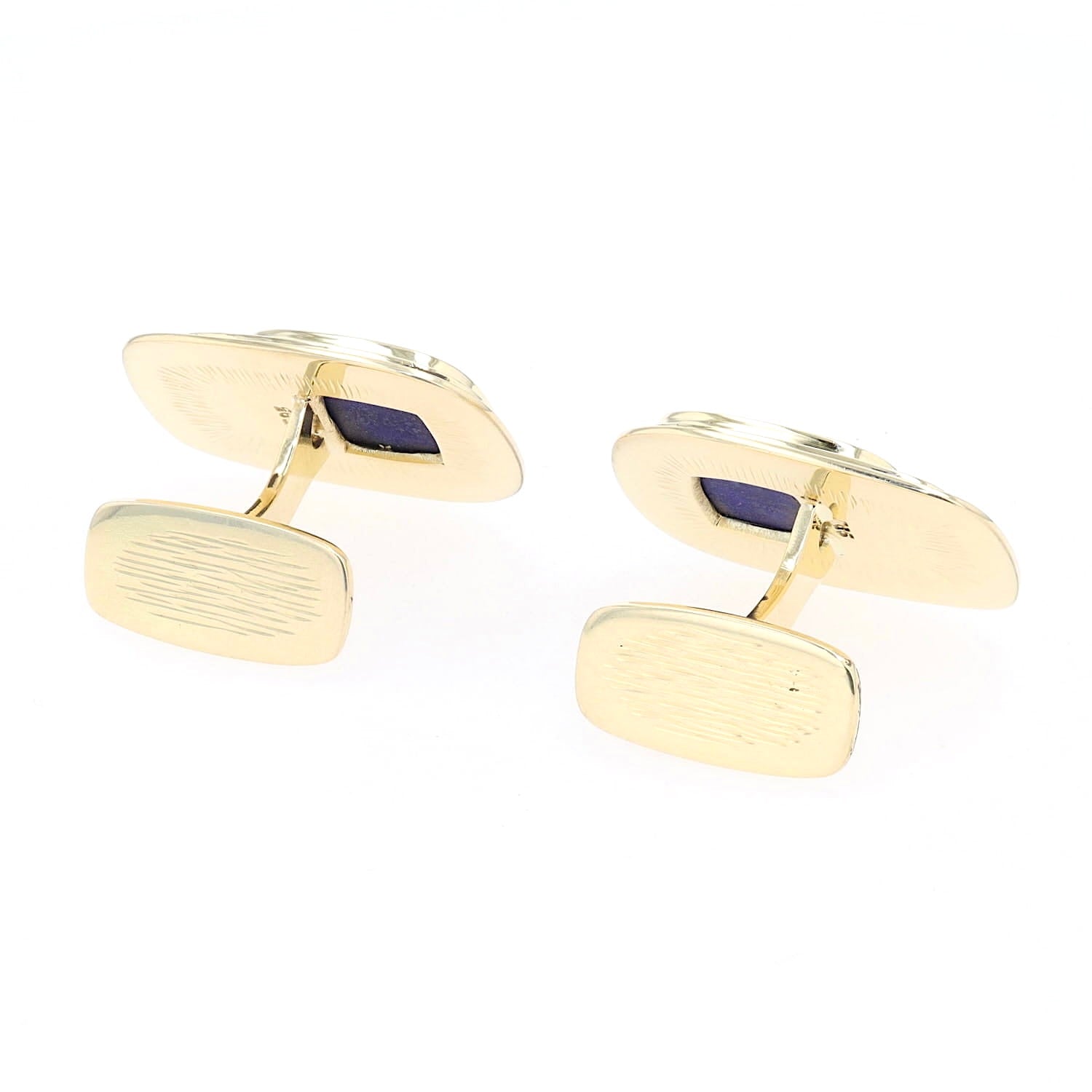 Manschettenknöpfe in 585er Gelbgold mit je einer Lapis lazuli Platte, liegend von hinten