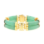 Armband aus grünem Aventurin-Quarz, vergoldet, liegend frontal