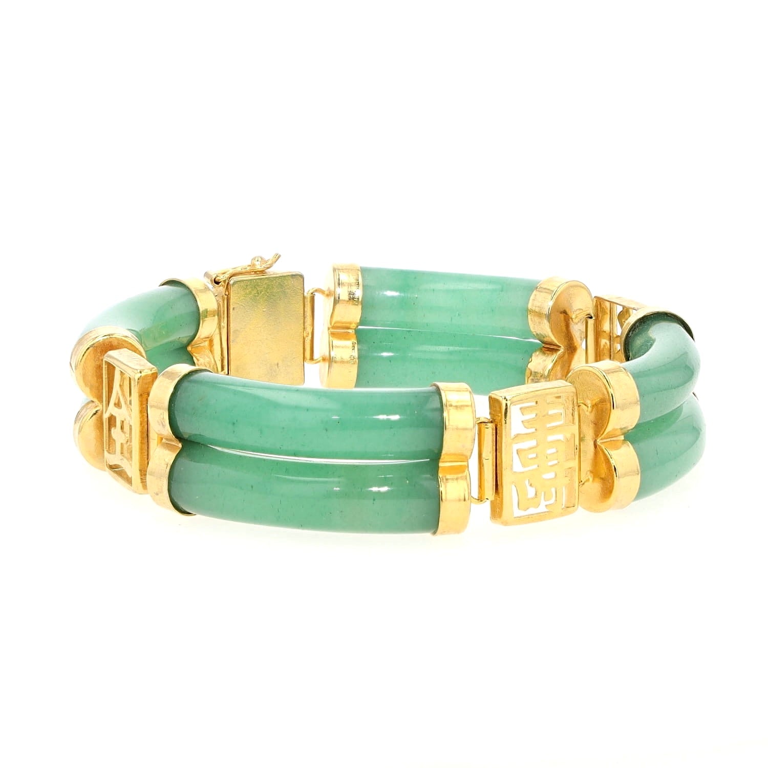 Armband aus grünem Aventurin-Quarz, vergoldet, liegend rechts gedreht