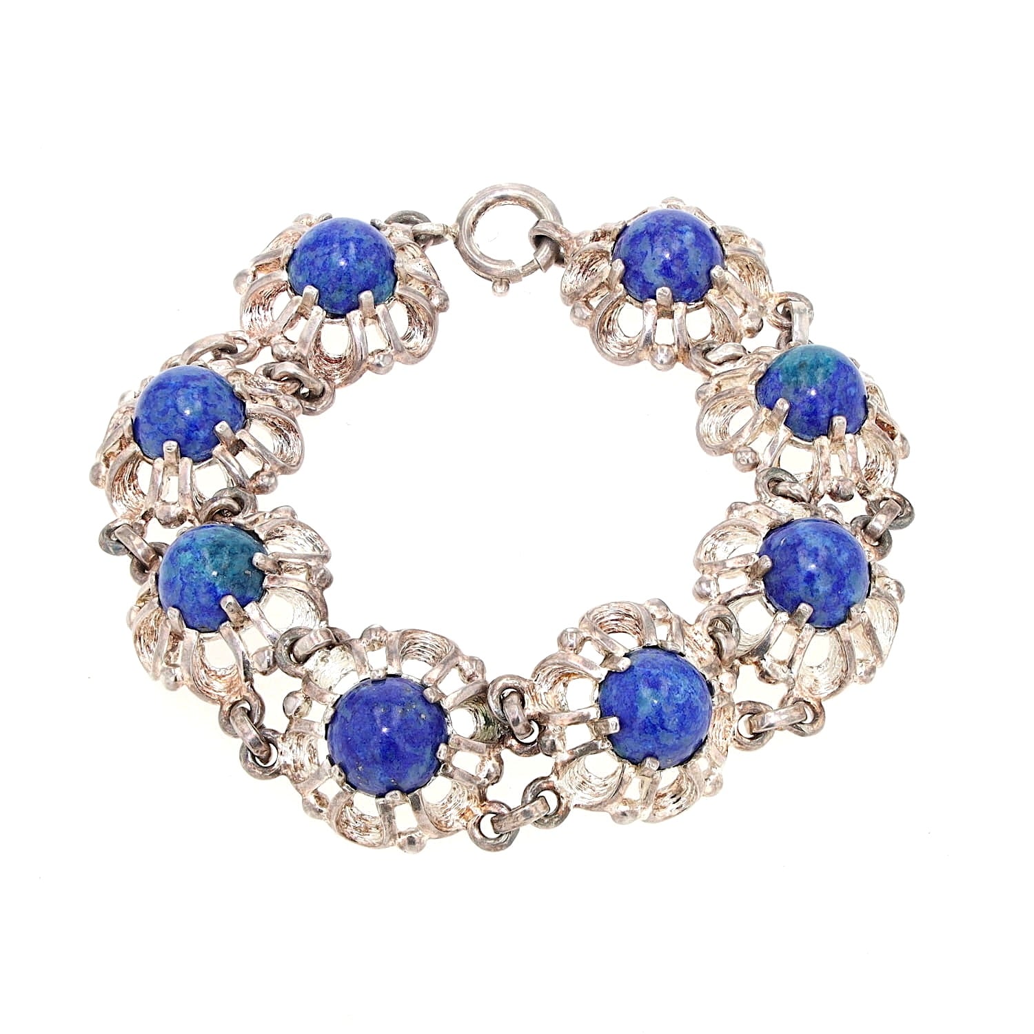 Vintage Armband in 835er Silber mit Lapis lazuli, liegend geschlossen Draufsicht