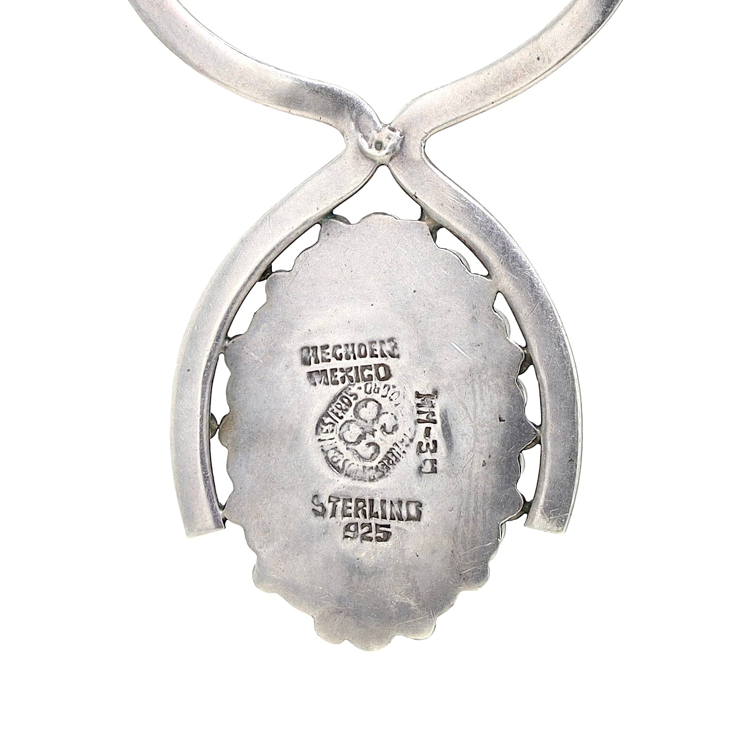 Navajo Indianerkette in 925er Silber mit Türkisen, hängend von hinten