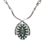 Navajo Indianerkette in 925er Silber mit Türkisen, hängend frontal