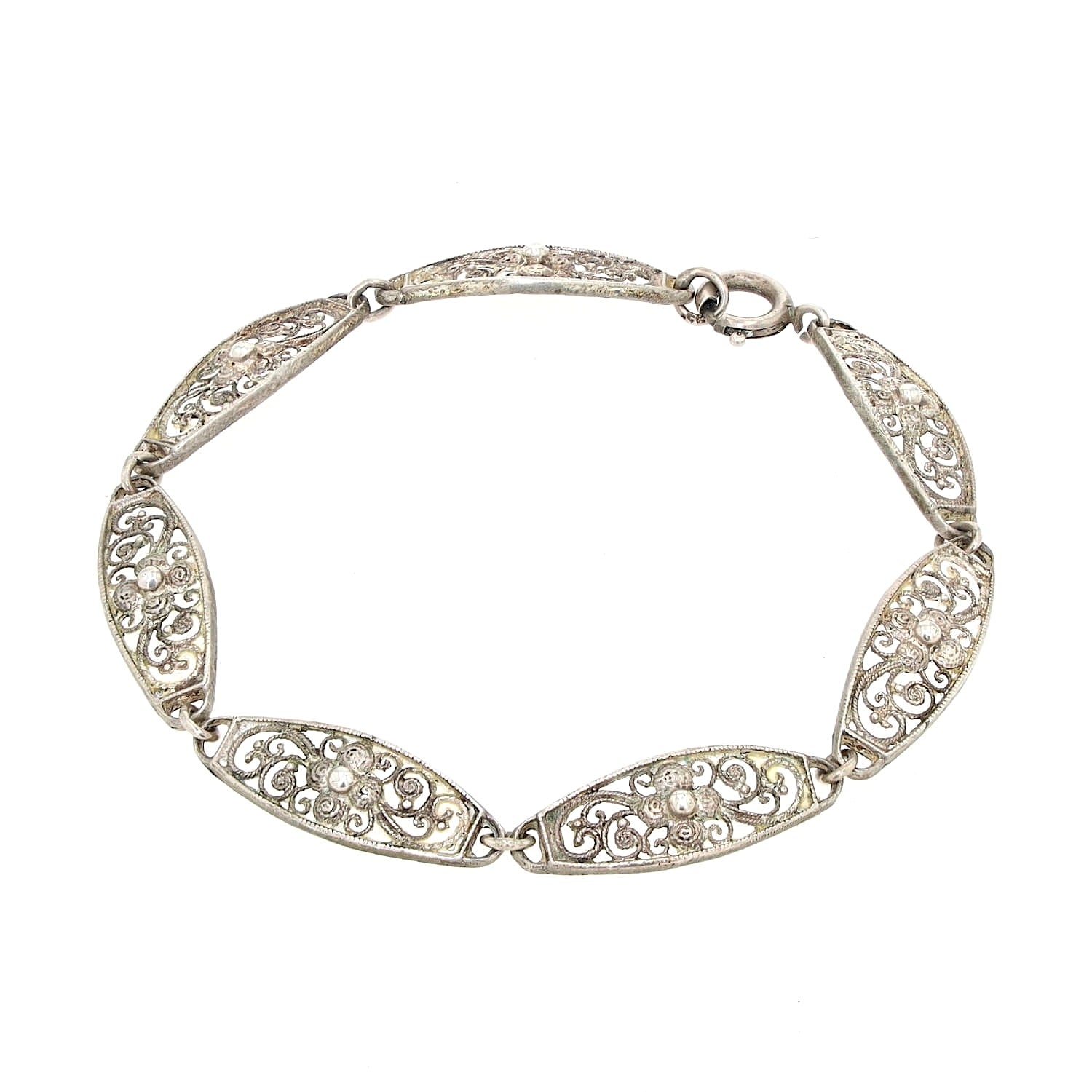 Filigranes Jugendstil Armband in 925 Silber, liegend geschlossen Draufsicht