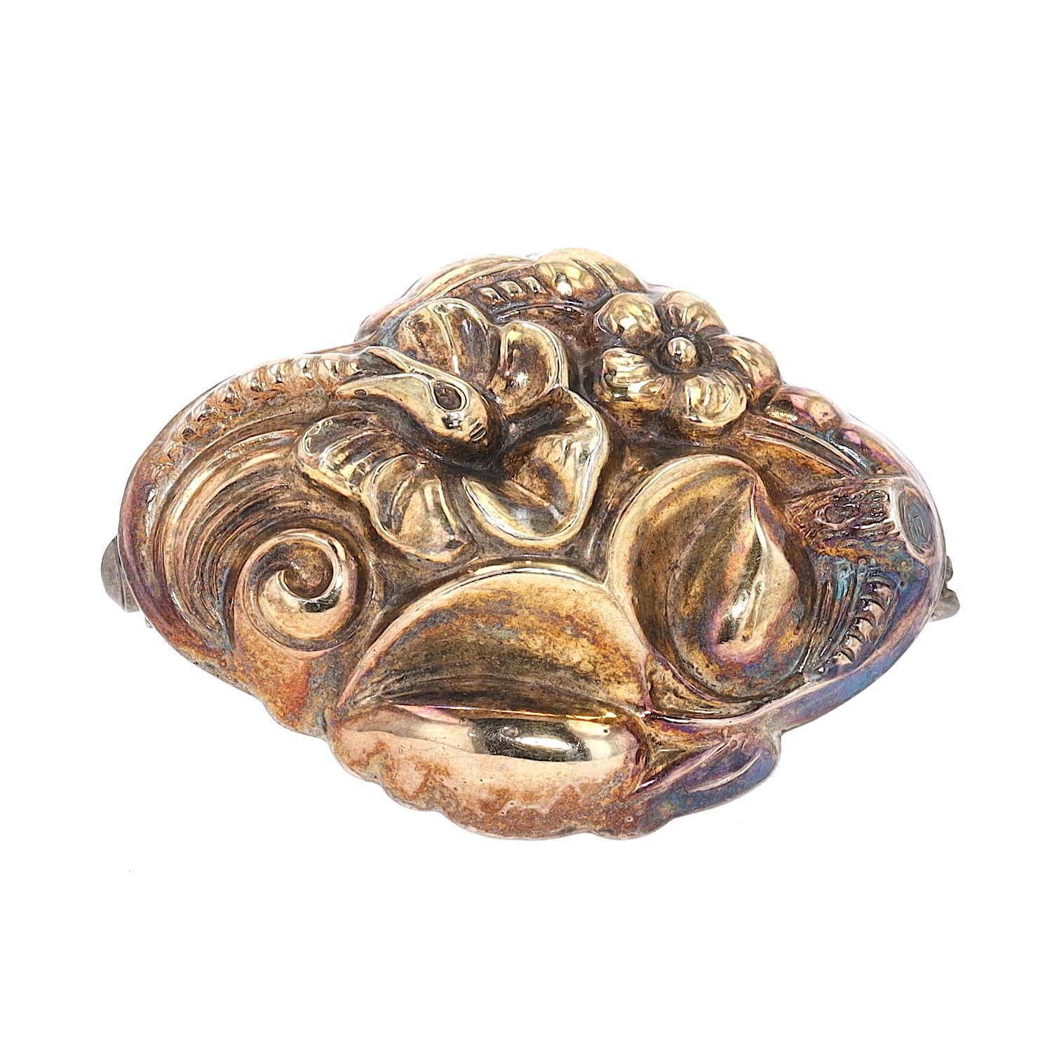 Brosche Biedermeier in Silber vergoldet, liegend frontal
