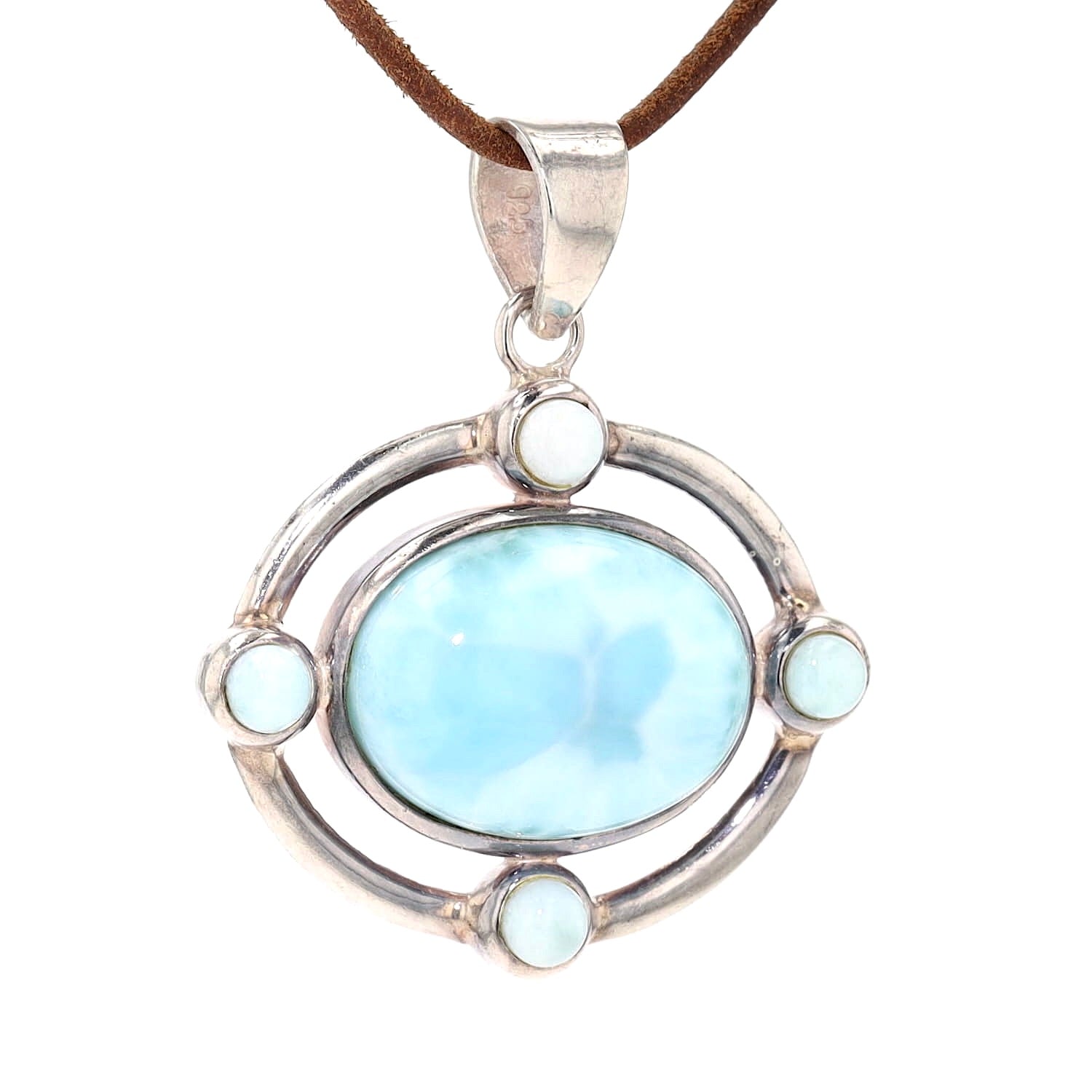 Anhänger in 925er Silber mit Fluorit Cabochons, hängend links gedreht