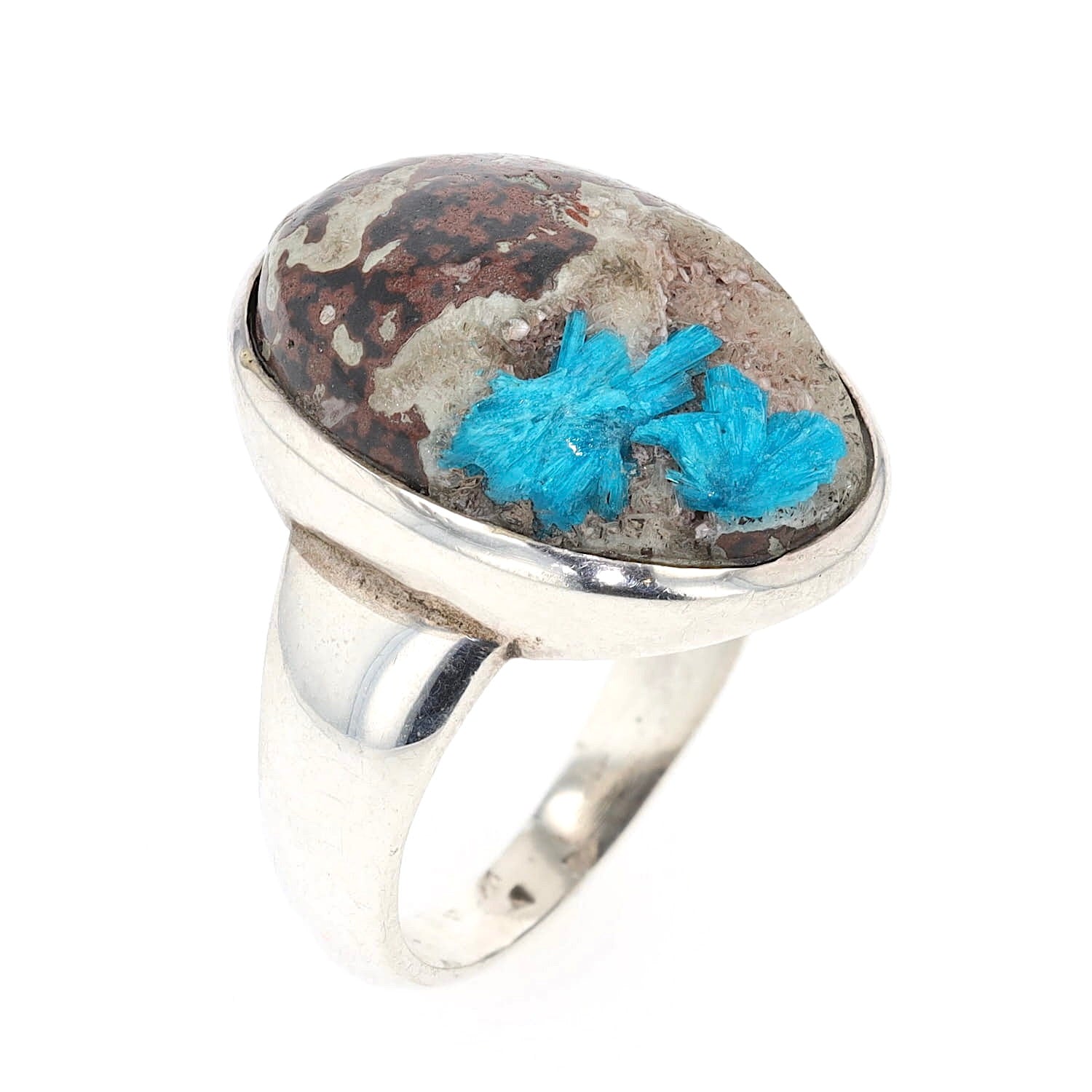 Ring in 925er Silber mit  Cavansit-Kristalle auf Matrix, stehend