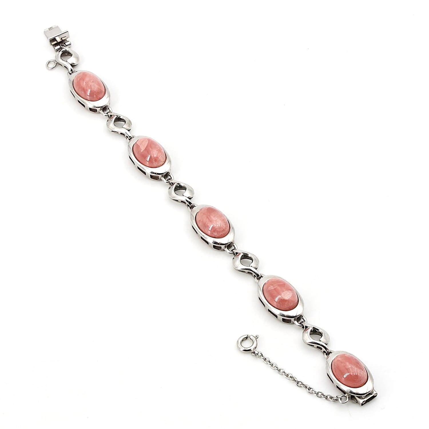Bracelet in 835 silver with rhodochrosite cabochons, spread out long