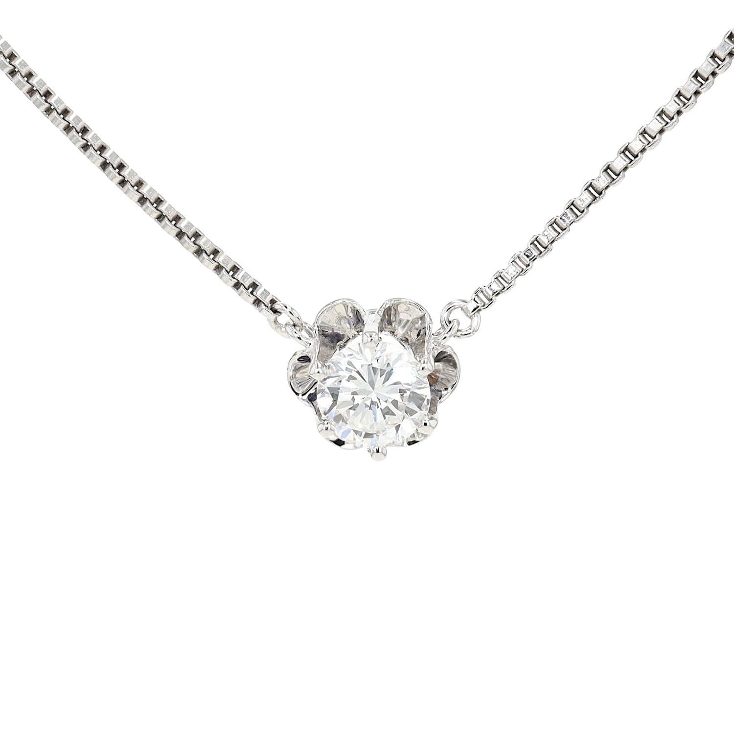 Vintage Collier in 585er Weißgold mit einem Brillanten, hängend frontal