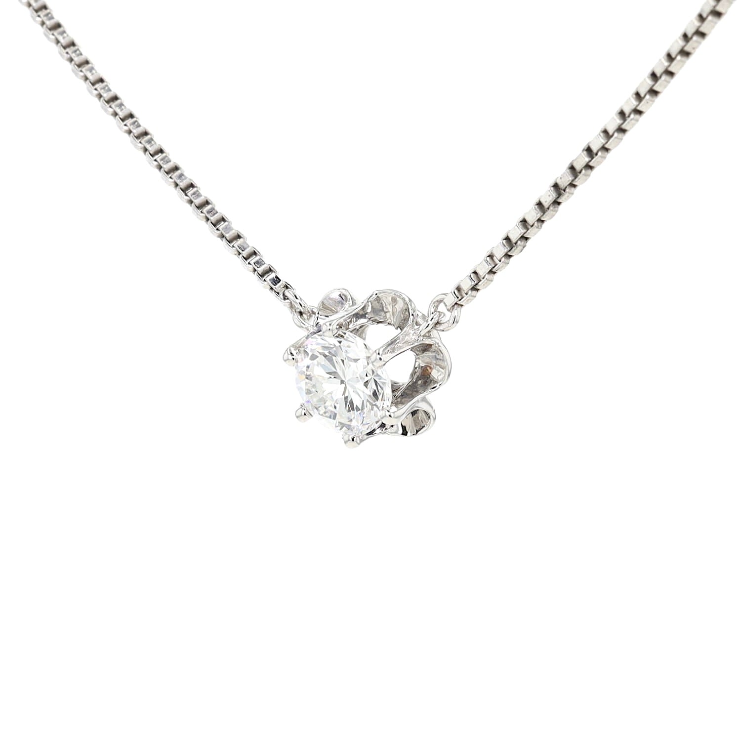 Vintage Collier in 585er Weißgold mit einem Brillanten, hängend leicht links gedreht