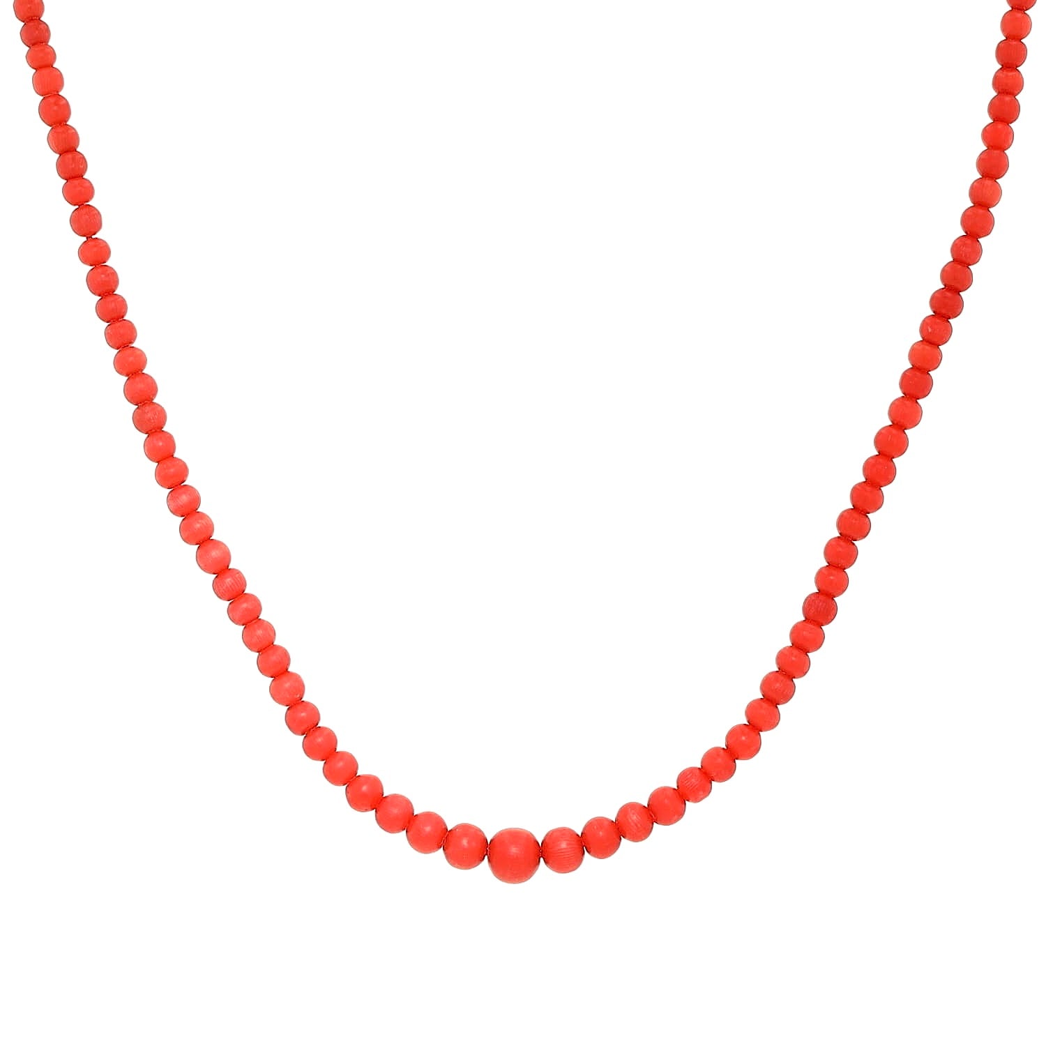Vintage coral necklace with a gold plated lock, hanging frontally