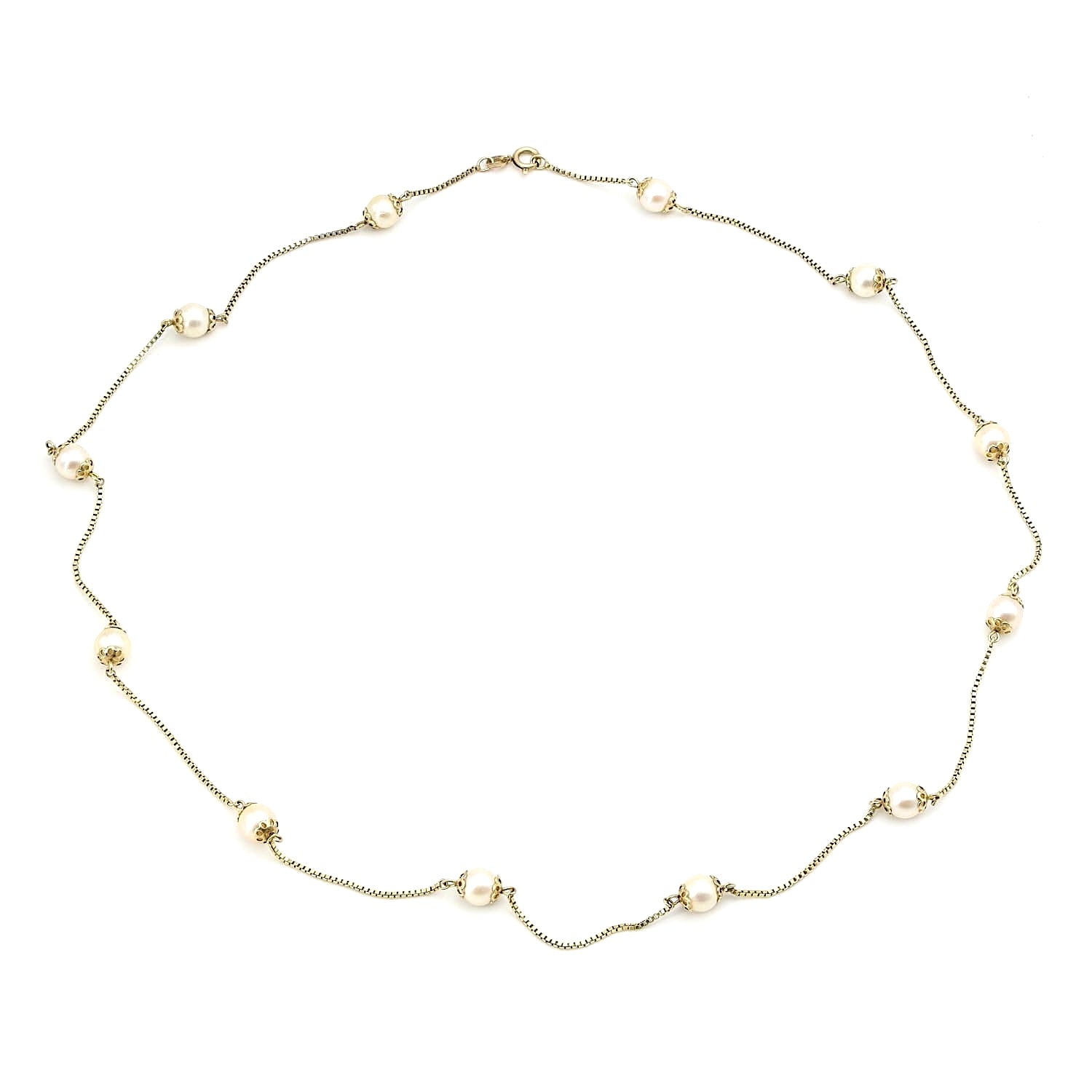 Vintage-Kette aus 333er Gelbgold mit Zuchtperlen, liegend geschlossen