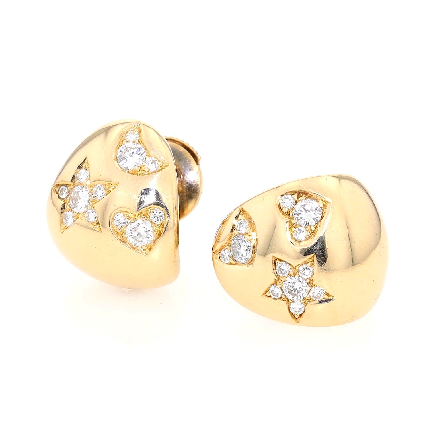 Ohrstecker in 750er Gelbgold mit Brillanten, liegend links gedreht einer aufrecht stehend