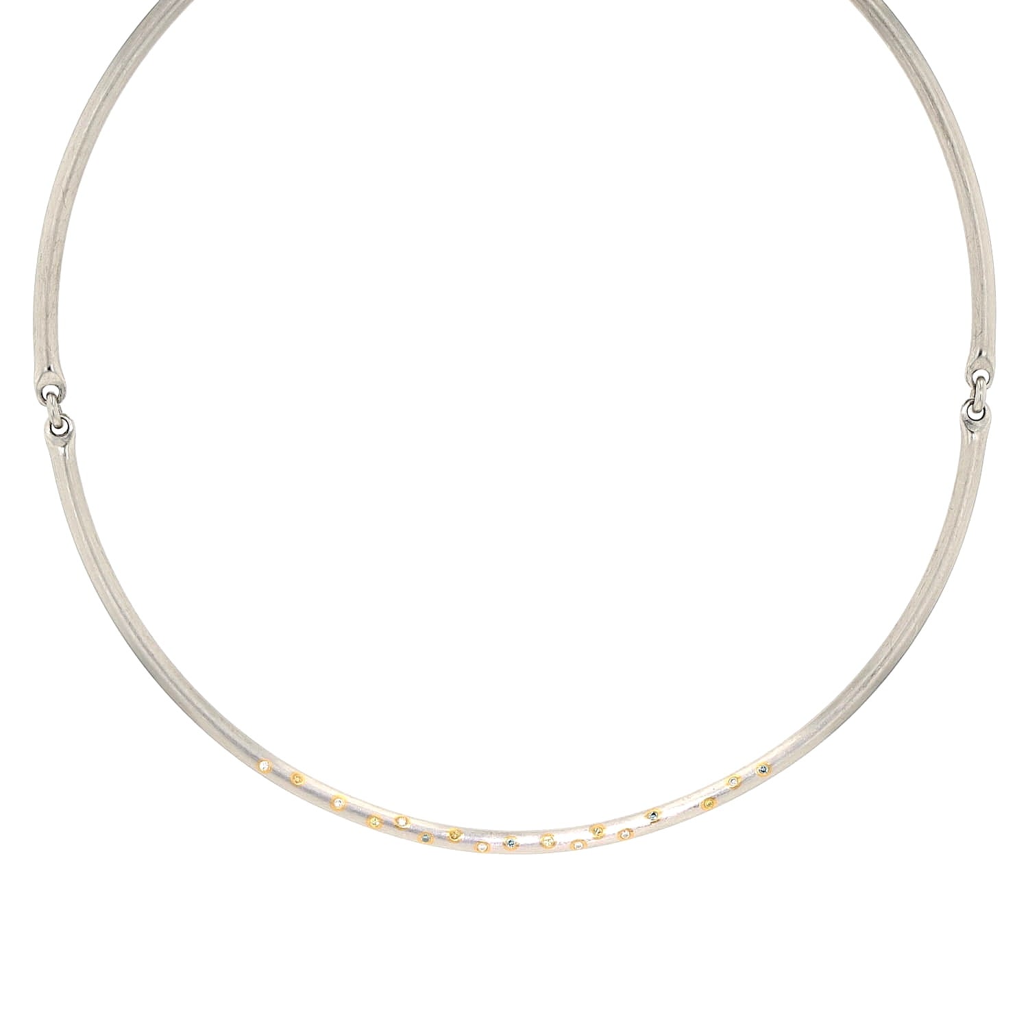 Henrich & Denzel Collier in 950er Paltin mit weißen und farbigen Diamanten, hängend frontal