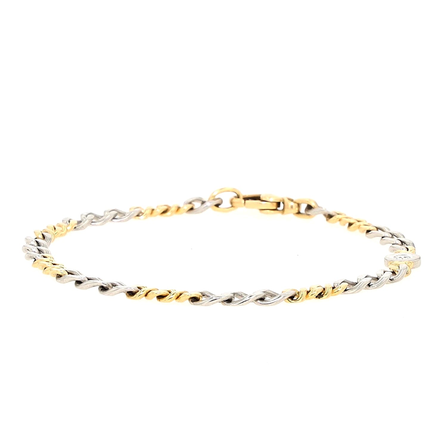 Armband in 950er Platin und 750er Gelbgold mit einem Brillanten,liegend geschlossen links gedreht