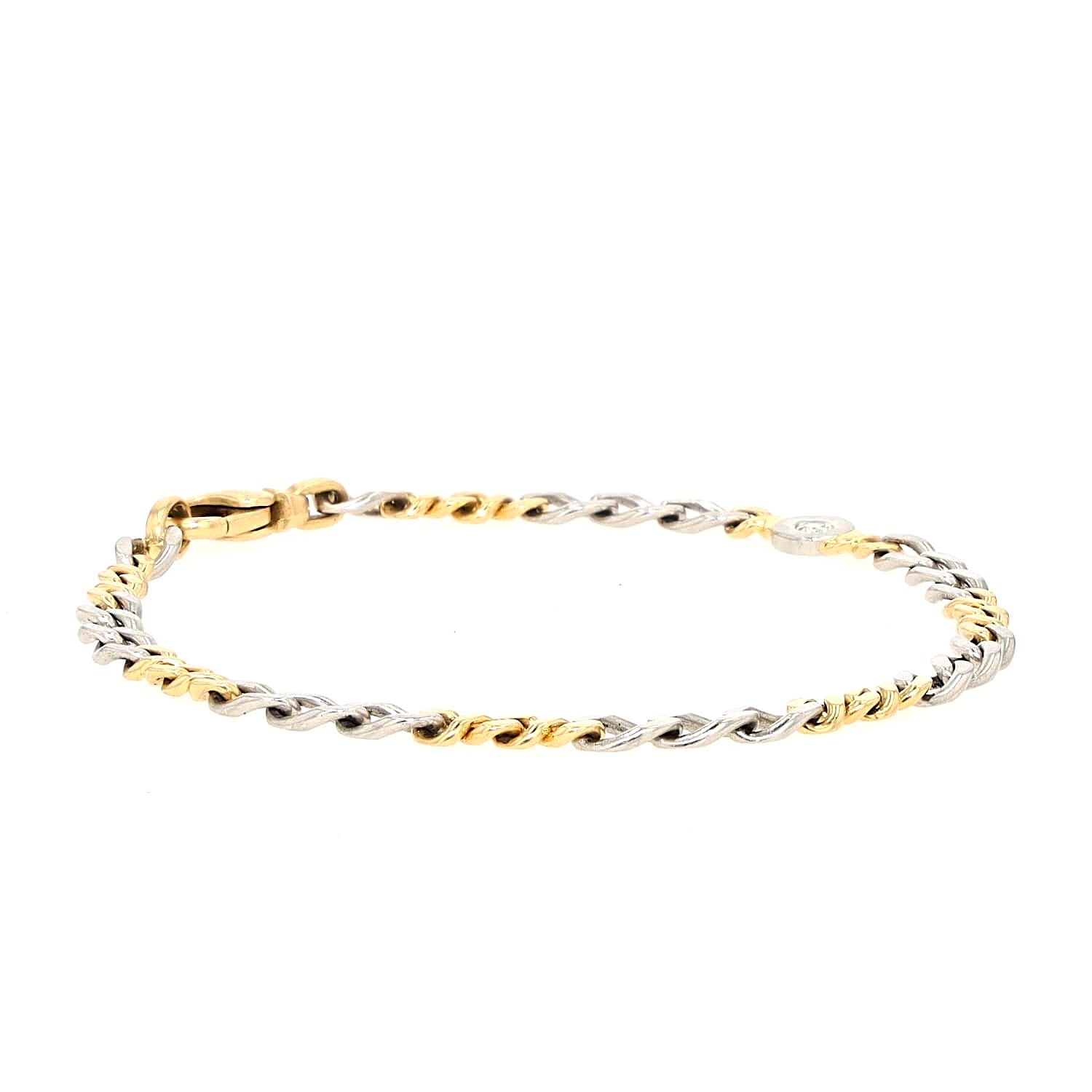 Armband in 950er Platin und 750er Gelbgold mit einem Brillanten, liegend geschlossen rechts gedreht