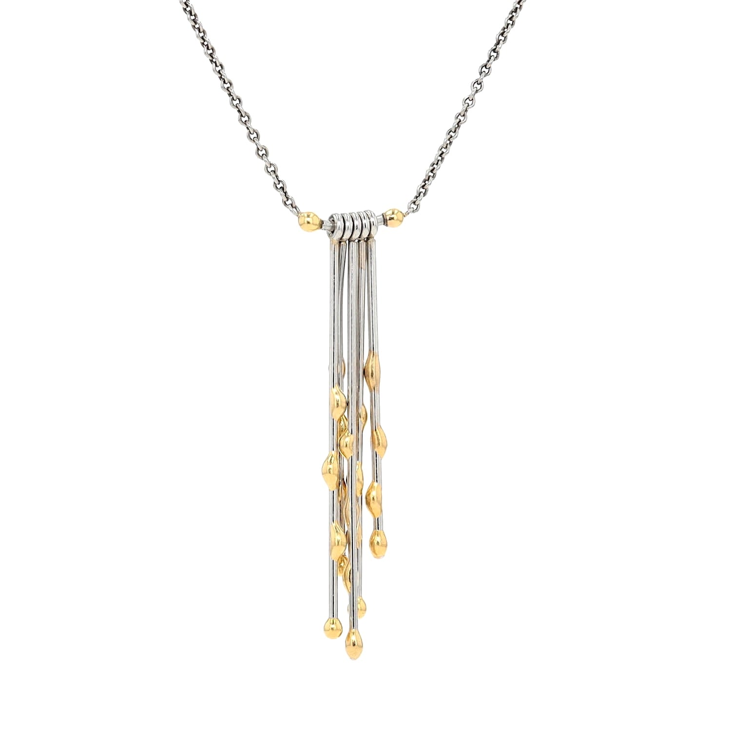 Collier aus 950er Platin mit Elementen aus 750er Gelbgold, hängend rechts gedreht