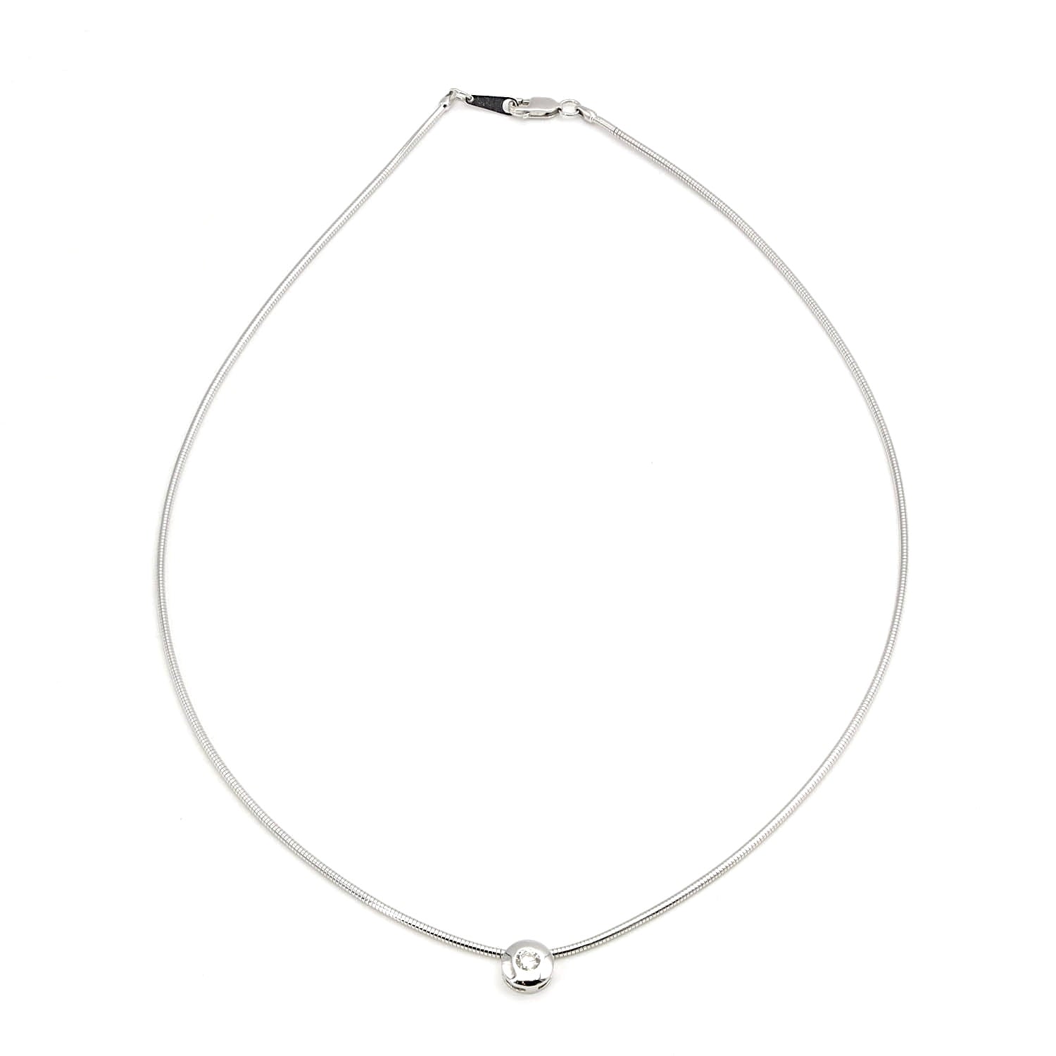 ARPAS Schlangenkette aus 585er Weissgold mit einem Brillanten ca. 0,20 ct, liegend geschlossen Draufsicht