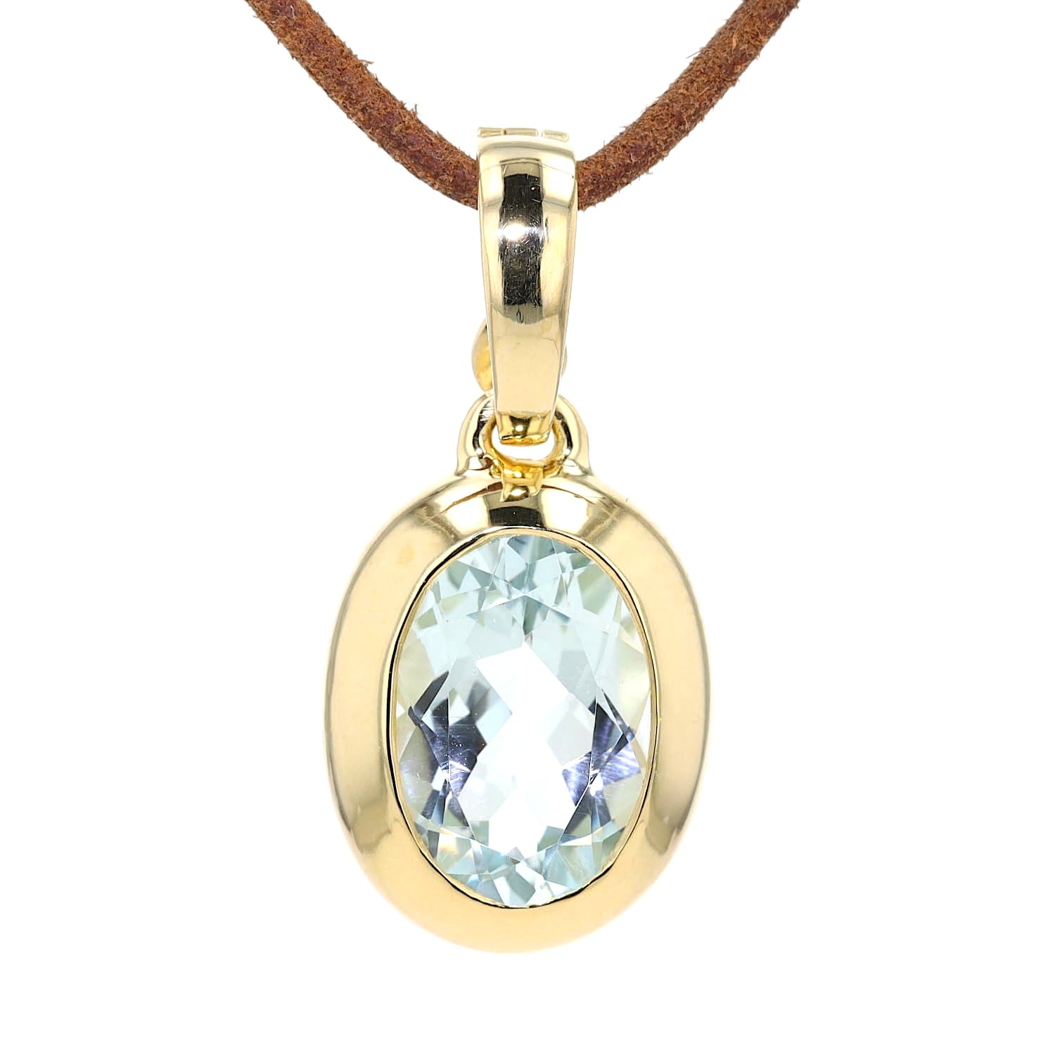 Anhänger in 585er Gelbgold mit einem Aquamarin, hängend frontal