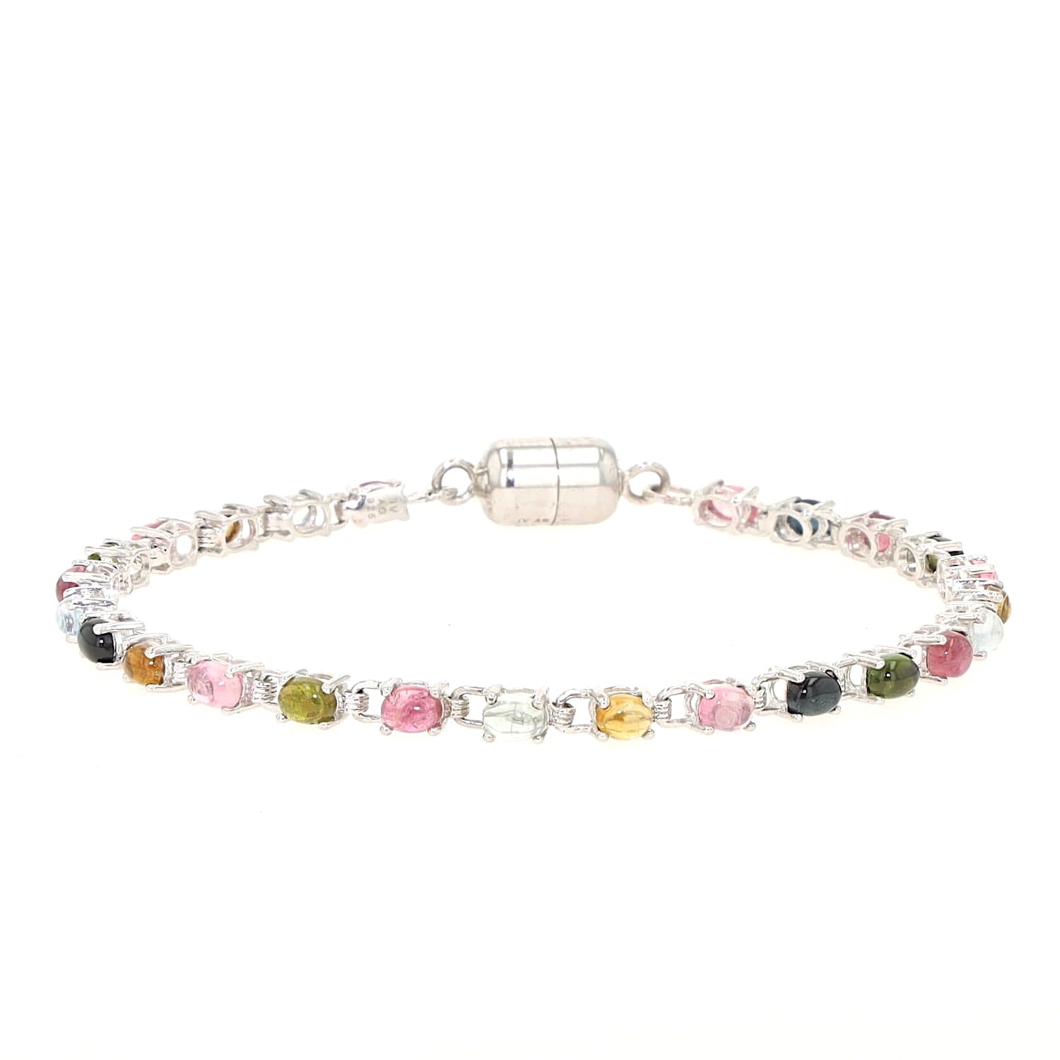 Armband in 925er Silber mit bunten Turmalinen und einem Magnetschloss, liegend geschlossen frontal