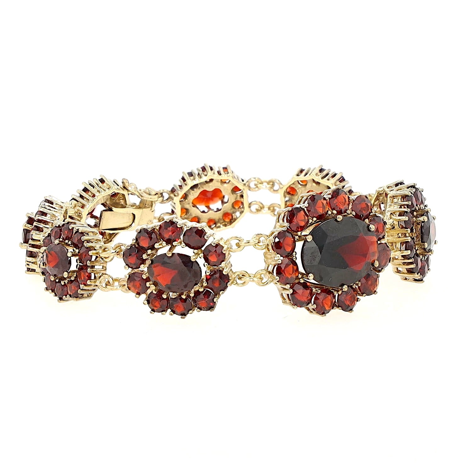 Vintage-Armband in 333er Gelbgold mit insgesamt ca. 30 ct Granaten, stehend geschlossen rechts gedreht