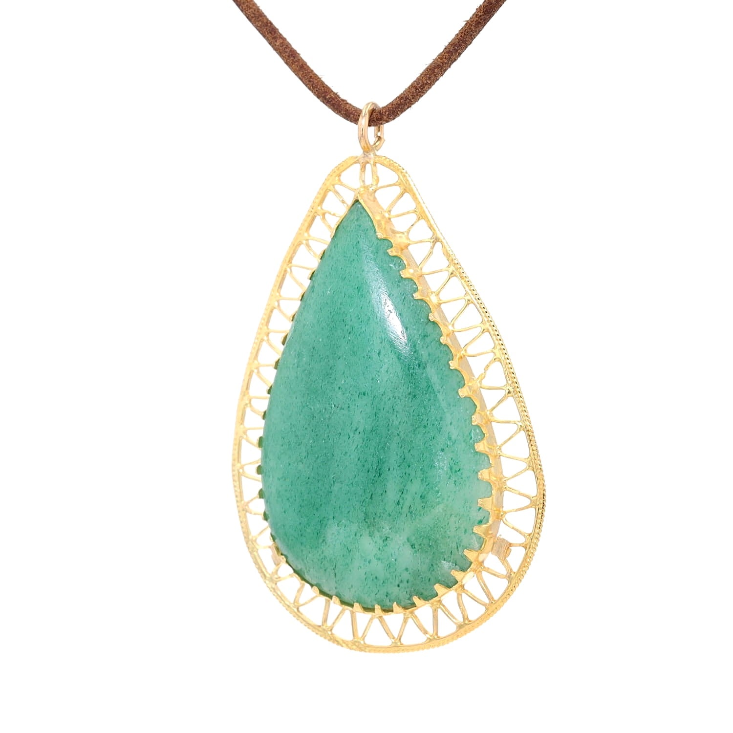 Pendant in 750 yellow gold with an aventurine quartz, hanging turned left
