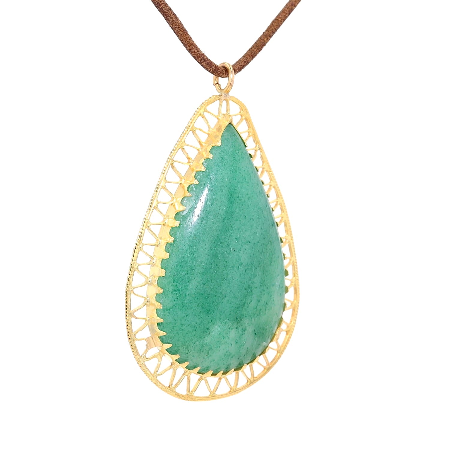 Pendant in 750 yellow gold with an aventurine quartz, hanging turned to the right