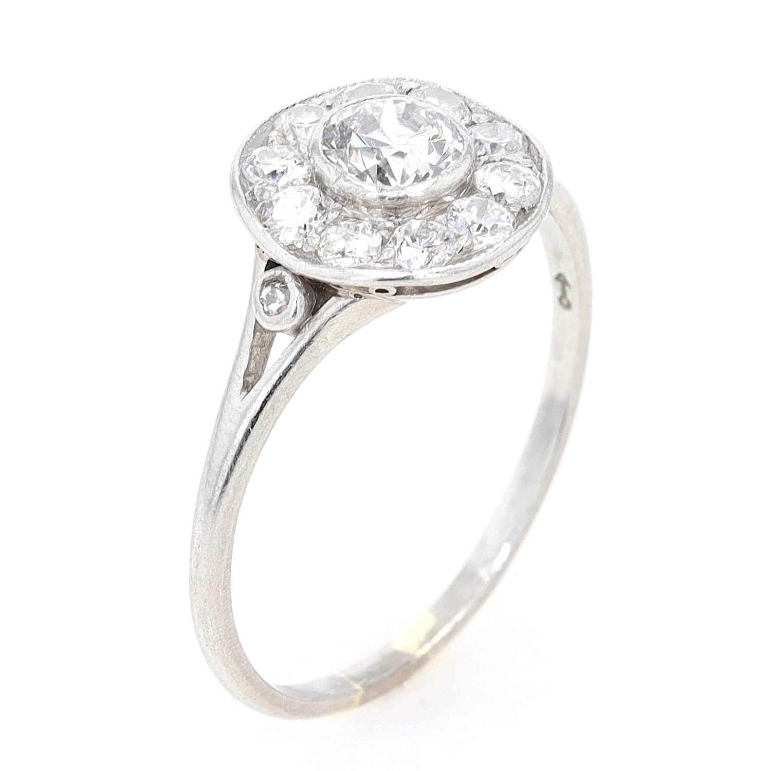 Art Deco target ring in platinum with a total of approx. 0.76 ct diamonds, standing