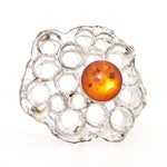 brooch from K&L Pforzheim in 835 silver with an amber, standing frontally