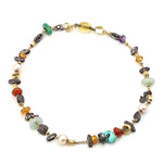 Misani Kette in 750er Gelbgold und 925er Silber mit bunten Edelsteinen und Perlen, liegend geschlossen