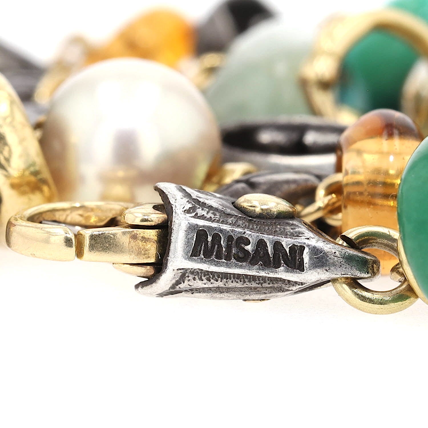 Misani Kette in 750er Gelbgold und 925er Silber mit bunten Edelsteinen und Perlen, Meistermarke