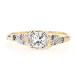 Art Deco ring in 585 yellow gold, platinum-plated with diamonds, lying frontally