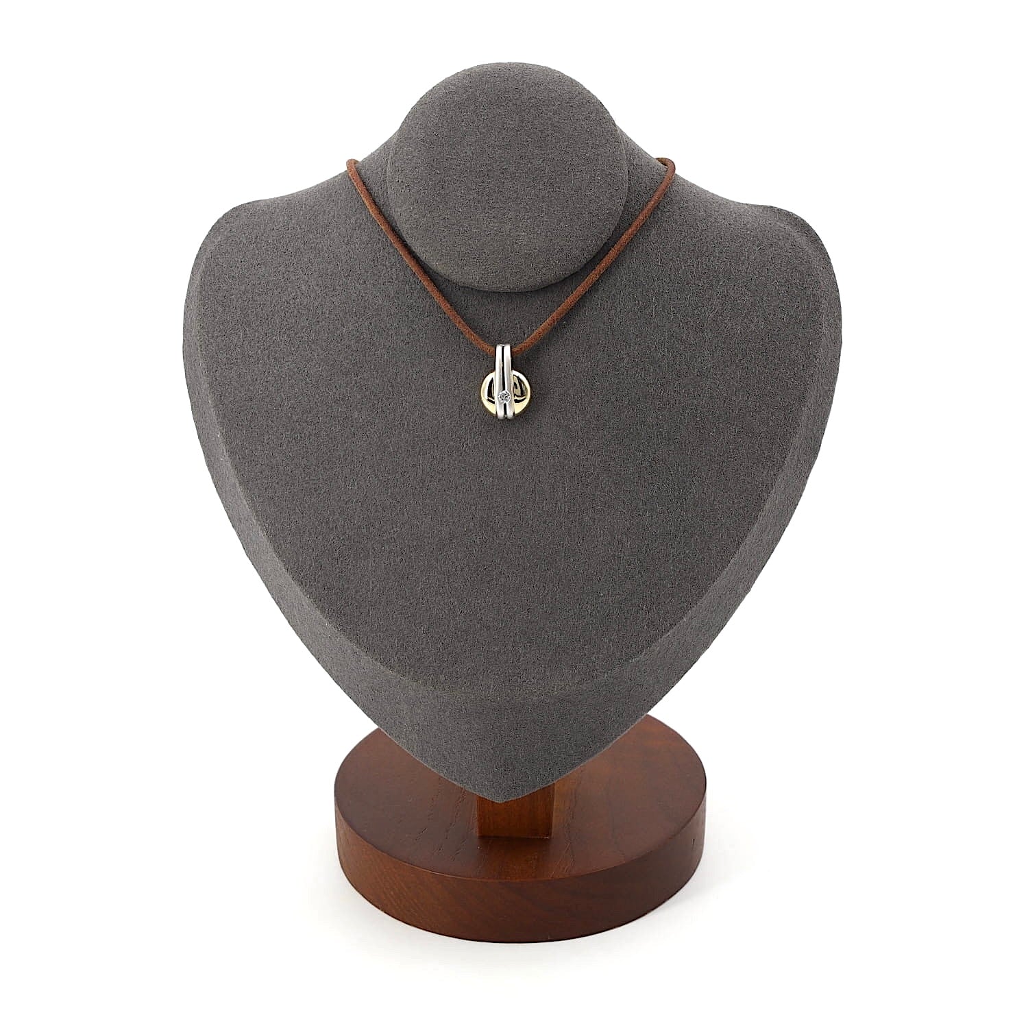 Anhänger in 585er Bicolor Gold mit einem Brillanten, an einer dunklen Büste