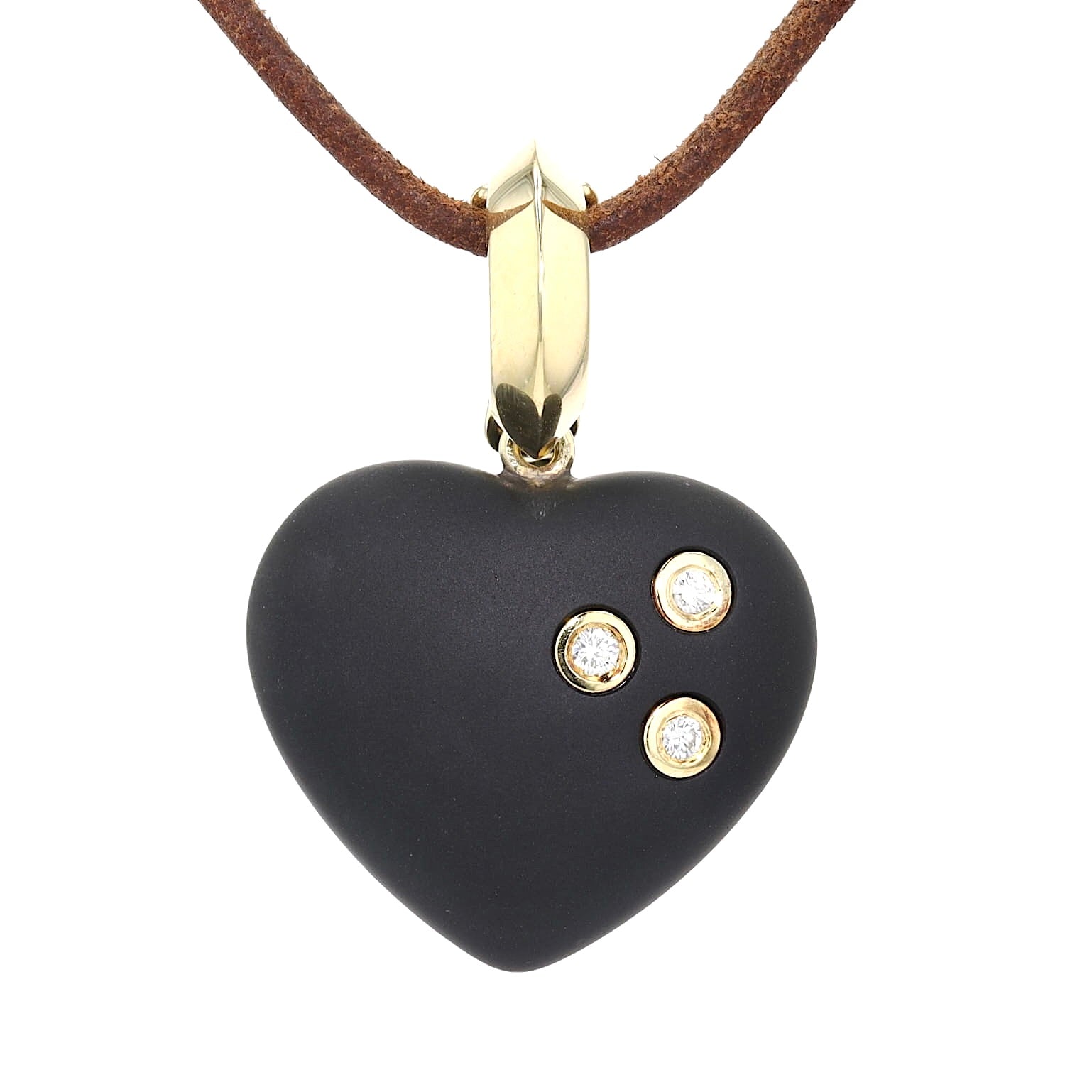 Anhänger mit einem Onyx-Herz, 585er Gold und drei Brillanten, hängend frontal