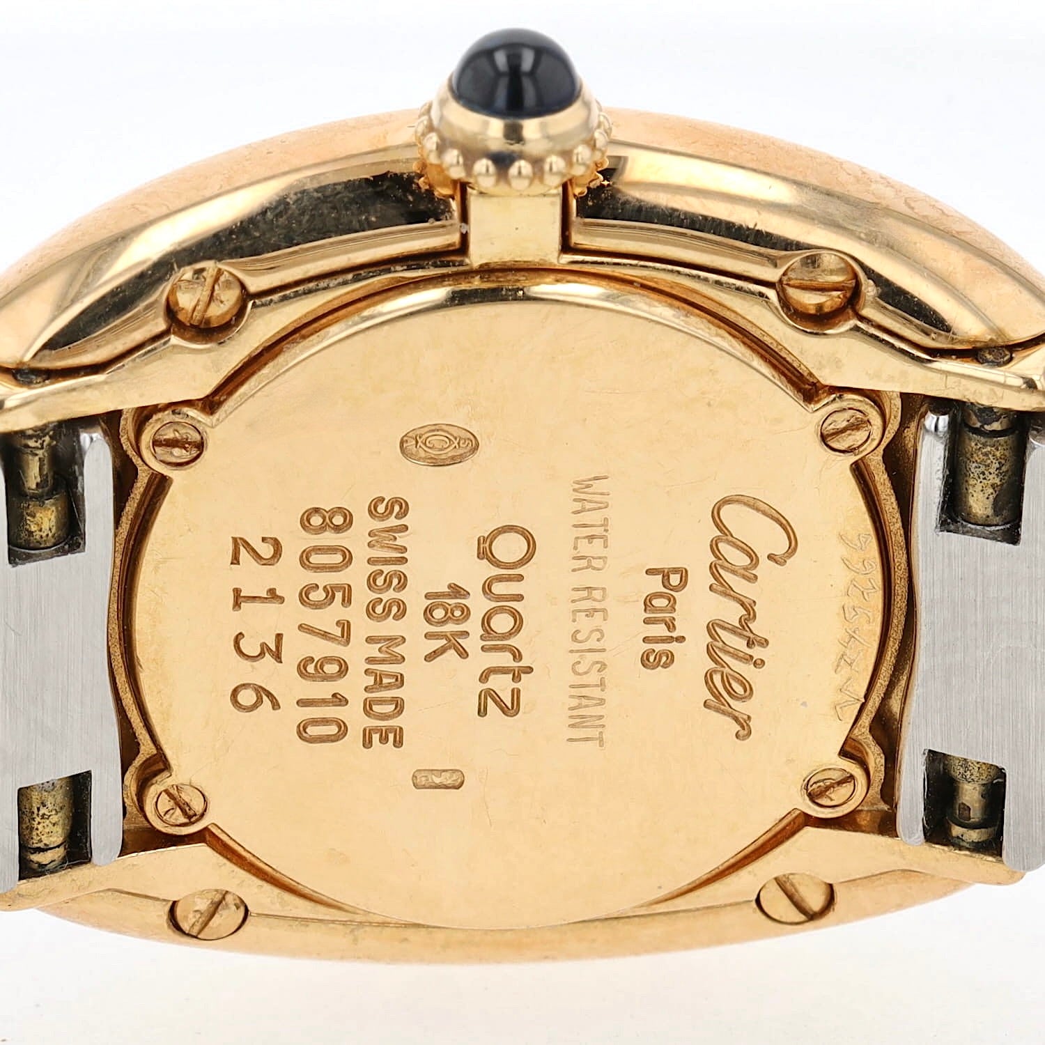 Cartier Baignoire Quartz ladies' wristwatch in 18k yellow gold and steel, full set, re-shot of the back of the case